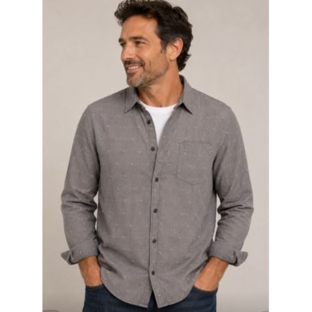 prAna Shirt Mens XL Gray Geometric Dobby Organic‎ Cotton Gorpcore Earthy Outdoor